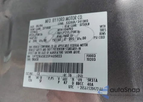 2005 Ford Ranger Edge/Fx4 Level Ii/Fx4 Off-Road/Xlt from USA, damaged, VIN 1FTZR45E35PA05023